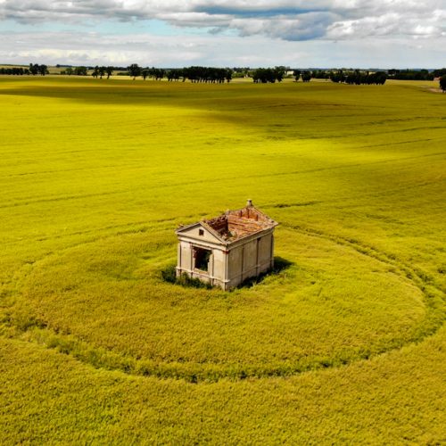 Ruins of a Prussian tomb in the middle of a field. Jurkowice